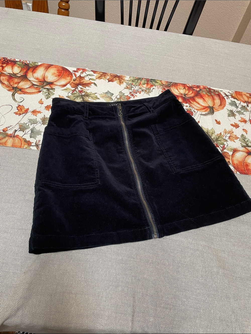 1. STATE Navy Blue Corduroy Zip-Front Mini Skirt, 2